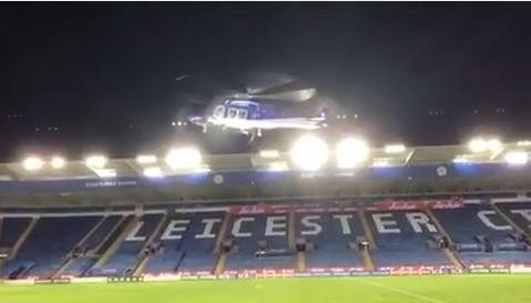  The helicopter taking off from the King Power Stadium pitch