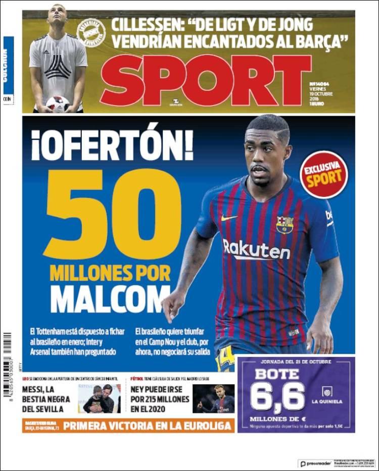 Spanish newspaper Sport suggest Spurs and Arsenal are in the hunt for the Barca midfielder