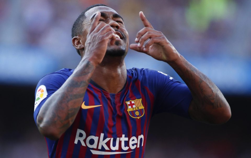  The Brazil forward celebrates scoring against Boca Juniors in the Joan Gamper Trophy