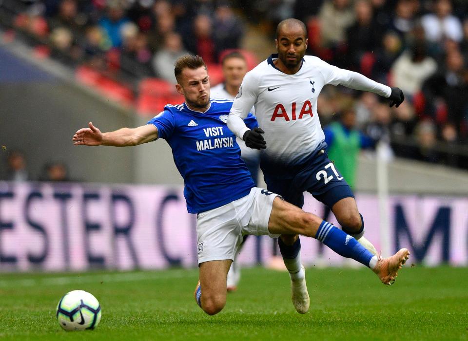  Joe Ralls was sent off for Cardiff after a tackle on Lucas Moura