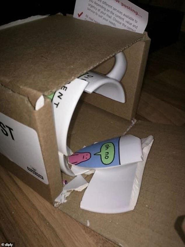  This novelty mug arrived at the buyer's home in pieces