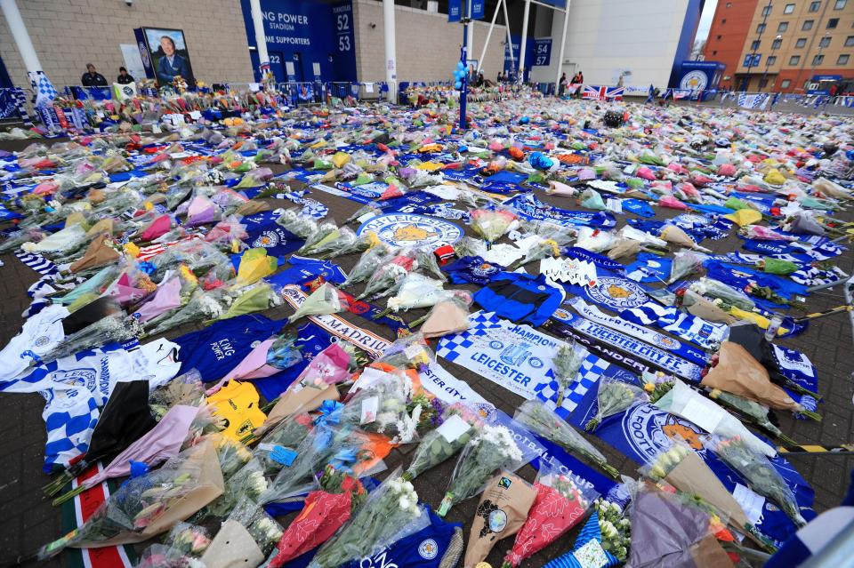  A sea of tributes has been left outside the King Power Stadium