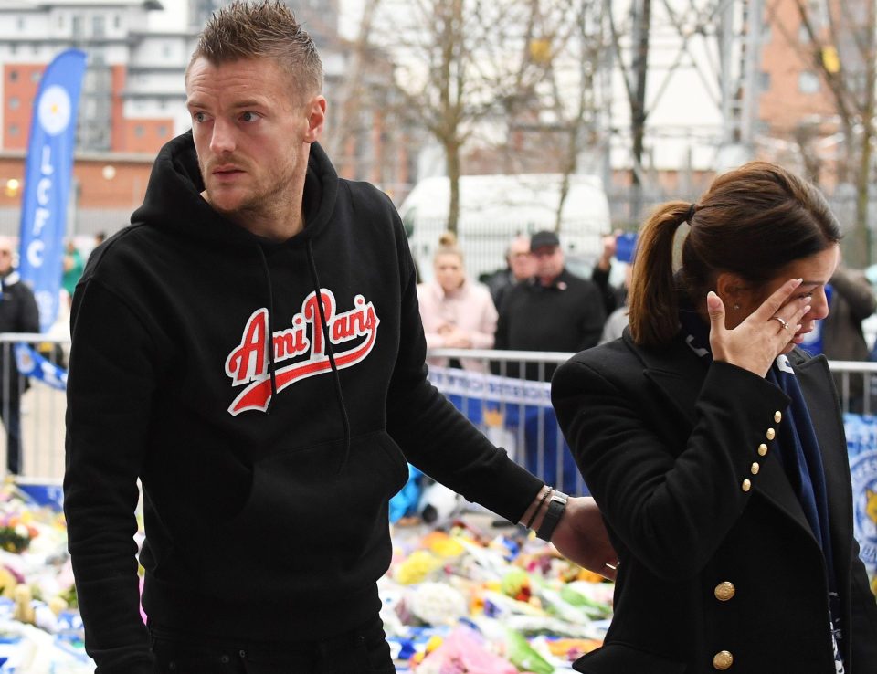 Rebekah shed a tear outside the King Power Stadium today while accompanying husband Jamie Vardy