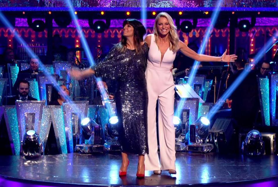  Claudia Winkleman sparkled in a black dress this evening, while Tess Daly wore a gorgeous white jumpsuit on Strictly Come Dancing