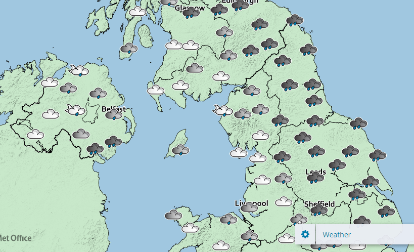 The North of England is set to be hit with heavy rain on Wednesday