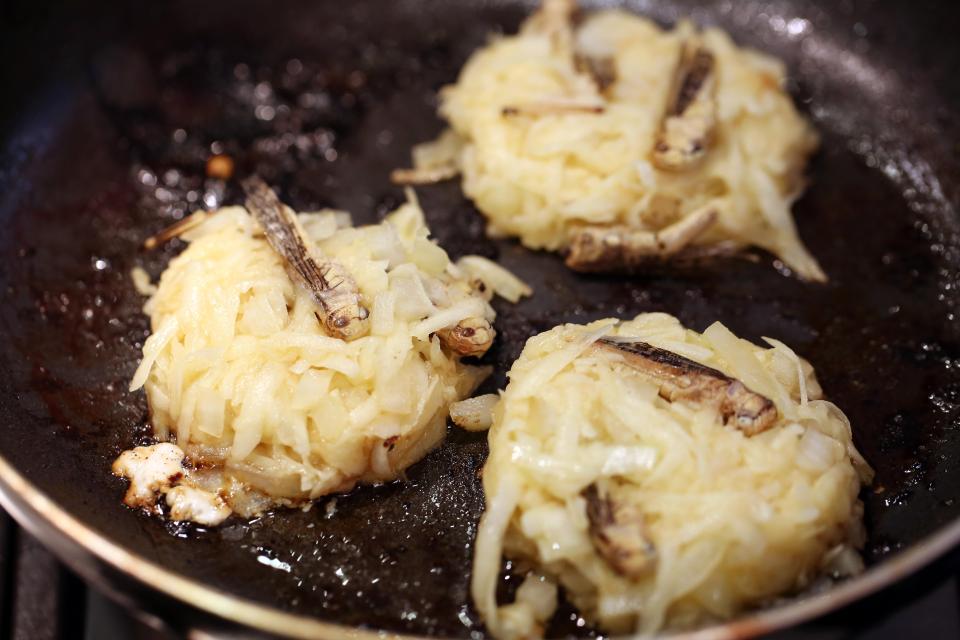  The grasshoppers give the hash browns a little extra crunch but the wings tend to flake off