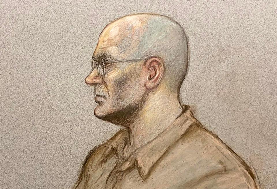  A court sketch of Russell Bishop. Three years after the schoolgirls were sexually assaulted and strangled, Bishop was convicted of abducting, sexually assaulting and trying to kill a seven-year-old girl at Devils Dyke on the South Downs, the Old Bailey has heard