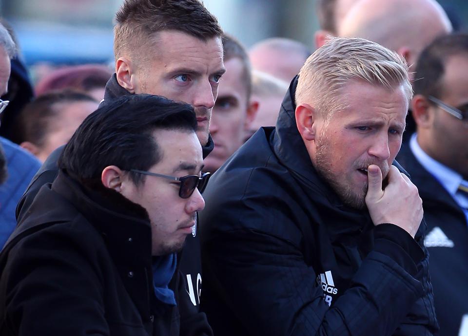 Kasper Schmeichel had to be contained as he ran towards the burning helicopter