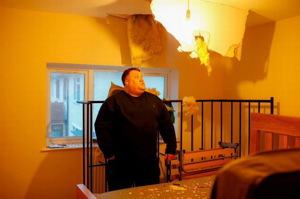  Jamie Shean was watching telly with a pal when an ice block smashed through his bedroom ceiling