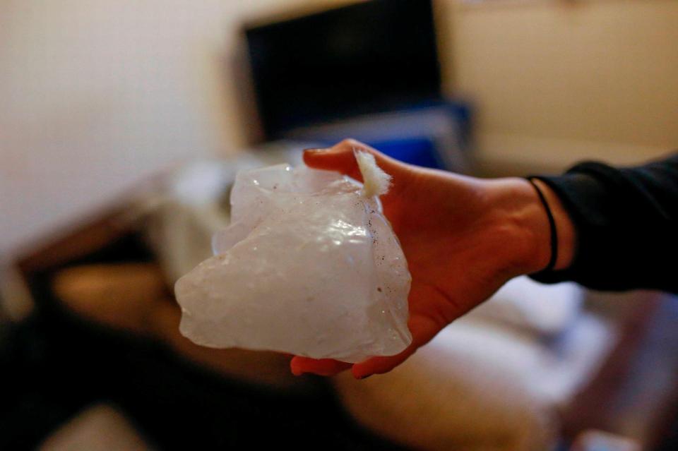  Chunks of ice were scattered around Jamie's room after the thundering crash