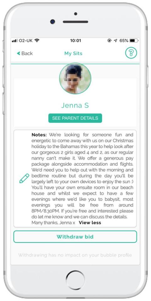 The family, from West London, posted an ad on the babysitting app Bubble