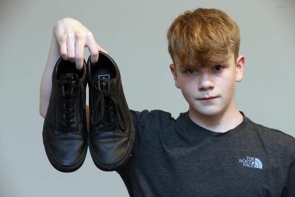  Paul Gibson, 14, insists his trainers are 'just normal black shoes'