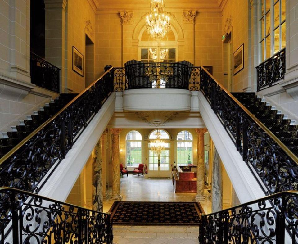 The mansion has two staircases that lead from the grand foyer