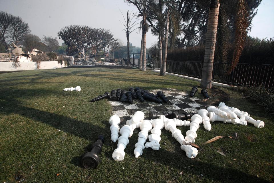  Pieces from a chess set in Thicke's garden were seen scattered across the grass