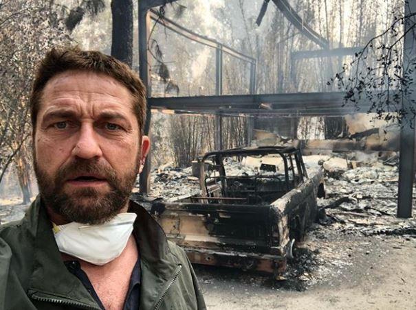 Gerard Butler shared a selfie on Instagram after returning to what was left of his home