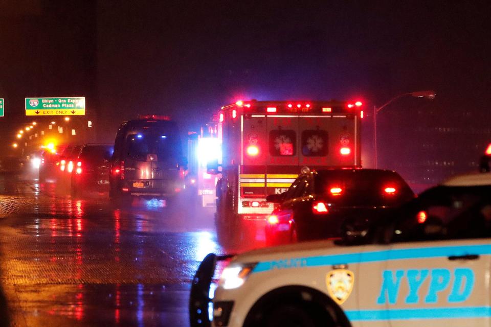 A motorcade believed to be transporting Joaquin Guzman the Mexican drug lord crosses the Brooklyn Bridge