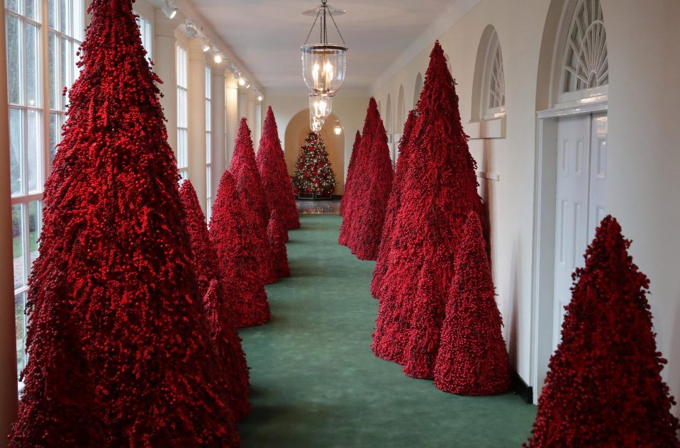  The White House was decked with 18-foot blood-red Christmas trees last year