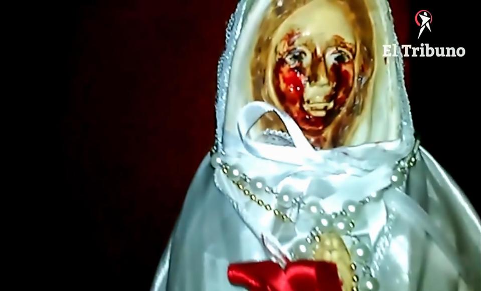  The world famous 'crying' Virgin Mary statue is seen 'weeping tears of blood' for the 38th time