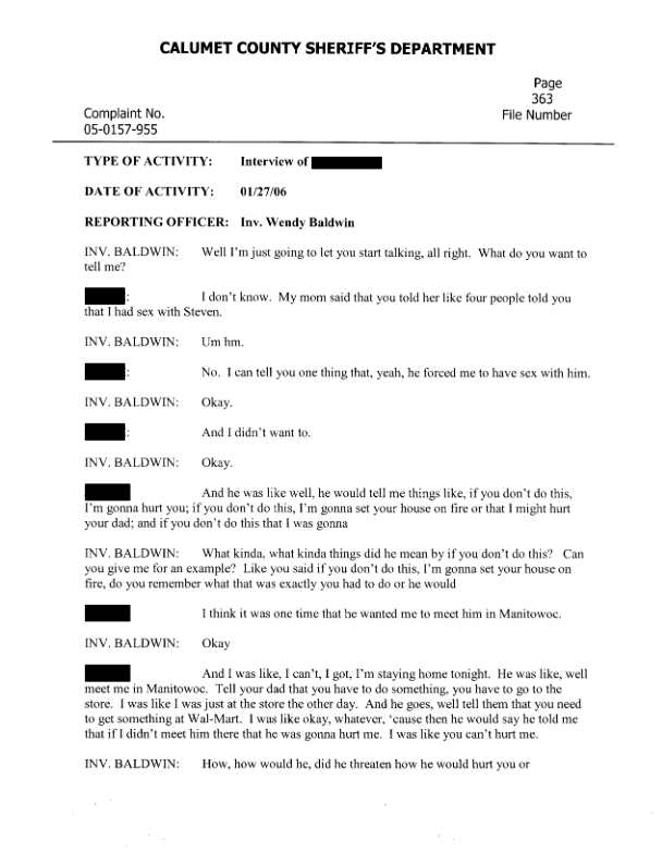  This is the transcript of the allegations made by Avery's niece to police
