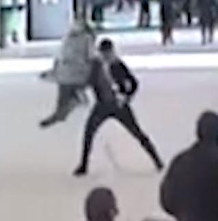  But he was sent flying when this brave bloke stuck a leg in his way