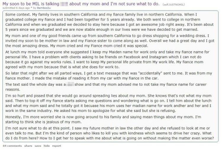  She took to Reddit to moan about what had happened