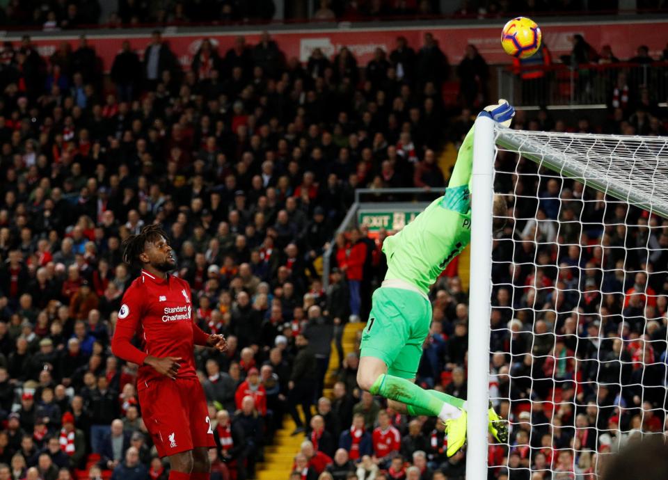 Pickford thought he had sent the ball over, but the ball fell back into the box and allowed Origi to get his head to it