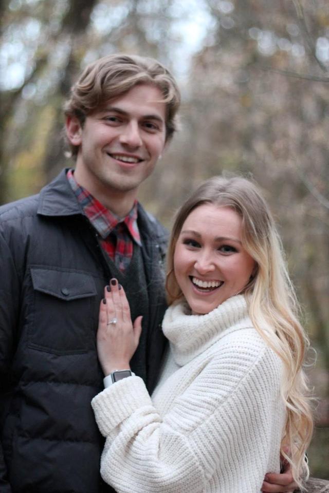 The happy couple Blake and Shannon smile after their 'unique' proposal