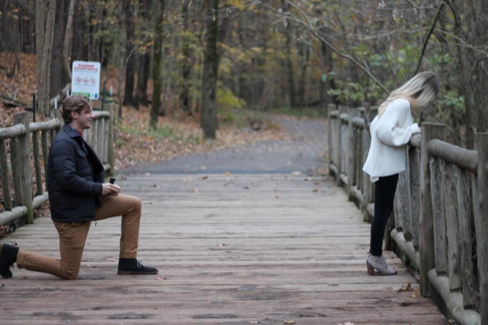 Blake finally gets a free moment without the busy bike traffic to ask his girlfriend to marry him