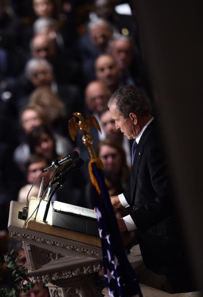  George W Bush delivering his eulogy during the service