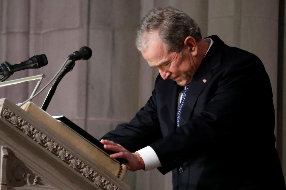  Bush delivered an emotional eulogy to his father