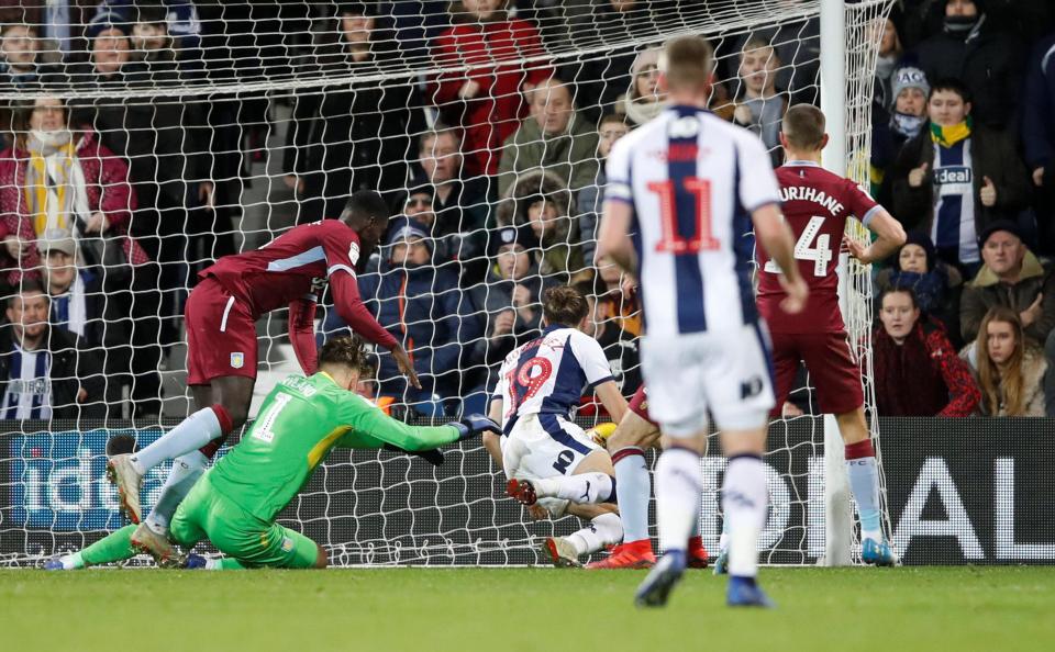 Jay Rodriguez stooped low to try and force home a late, late equaliser for West Brom against Aston Villa