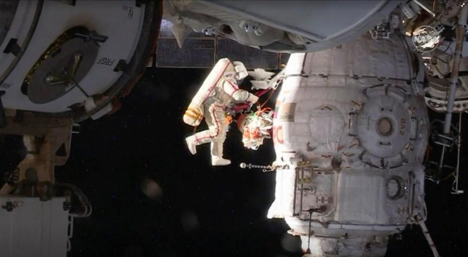  Cosmonauts tore into the Soyuz spacecraft during a five hour spacewalk earlier this month