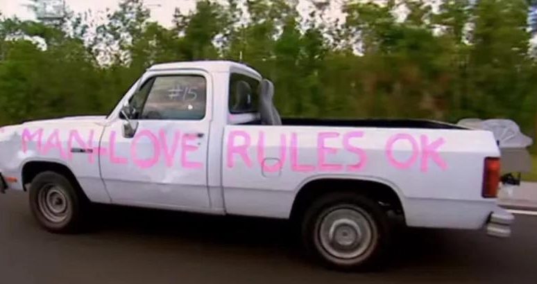  TOP GEAR VS REDNECKS (2007): Locals pelted rocks at Top Gear motors with pro-gay slogans during an American Deep South road trip