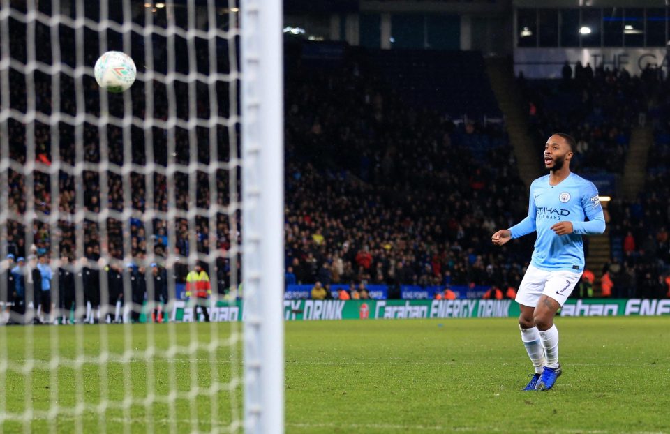 Raheem Sterling saw his Panenka penalty attempt go wrong at Leicester