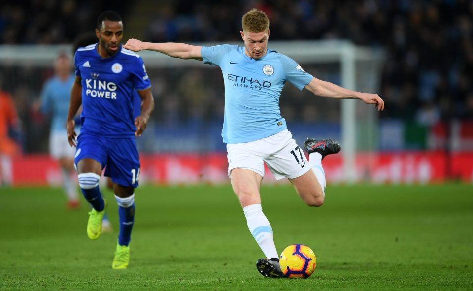  Kevin De Bruyne takes a shot at goal during the crunch clash