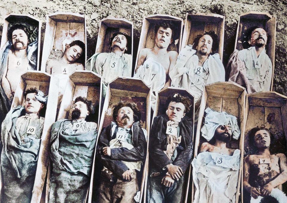This famous photo of slaughtered Paris communards makes the horror of the thousands slaughtered all the more terrifying 