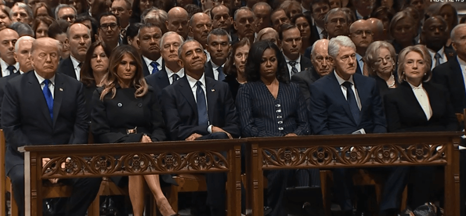  President Trump with First Lady Melania sitting next to the Obamas and Bill and Hillary Clinton