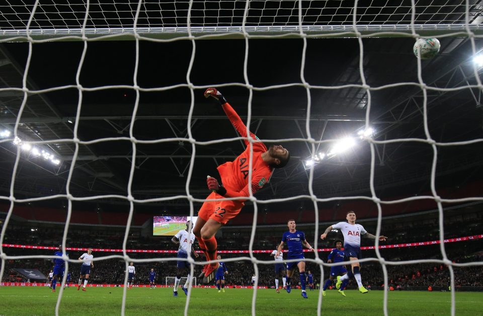 Callum Hudson-Odoi sees his effort crash back off the Tottenham crossbar