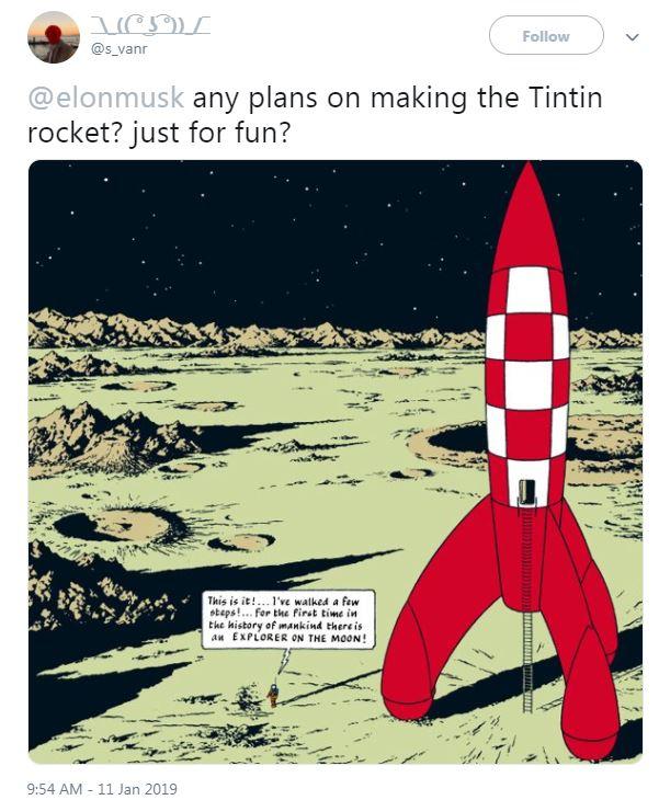  Twitter users were quick to point out the similarities between Musk's massive rocket and the iconic red rocket from Tintin