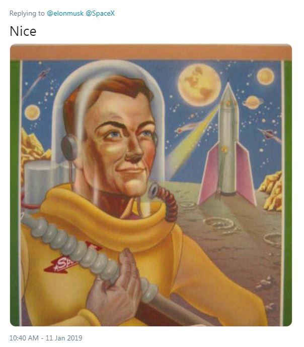  Another SpaceX fan uploaded a pic of cartoon astronaut walking beside a rocket, with the simple caption 'Nice'