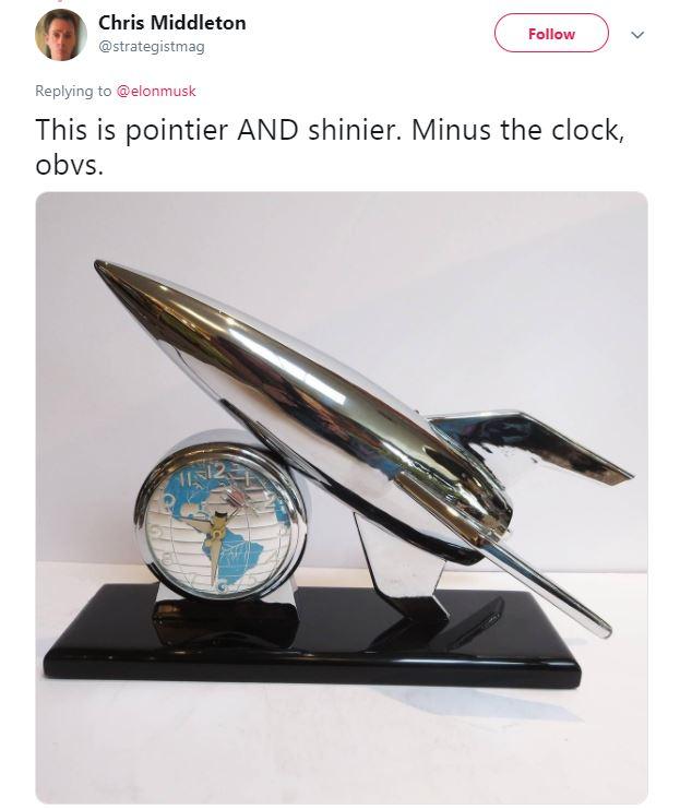  Chris Middleton sent the Tesla billionaire a snap of an desk clock decorated with a shiny space rocket