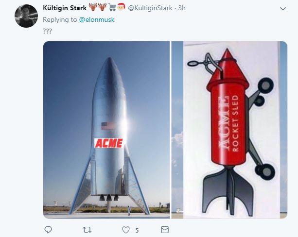  The rocket was also compared to the ACME Rocket Sled from Looney Tunes