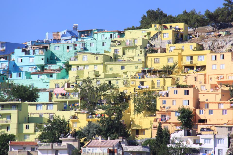 The town of Kuşadası has been painted in a a range of colours