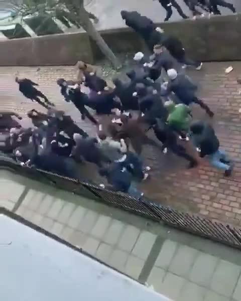  Millwall and Everton fans clash outside Surrey Quays station ahead of the FA Cup clash at The Den