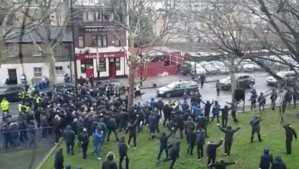  A mob of football supporters gather on the streets of London ahead of the game