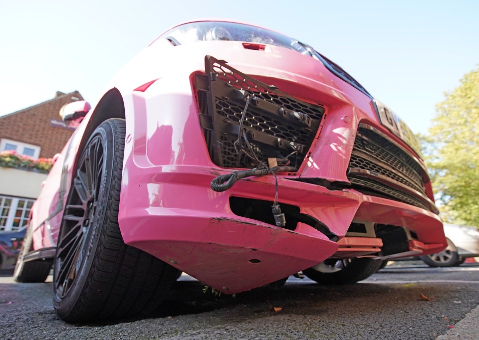 The pink Range Rover was damaged in the crash