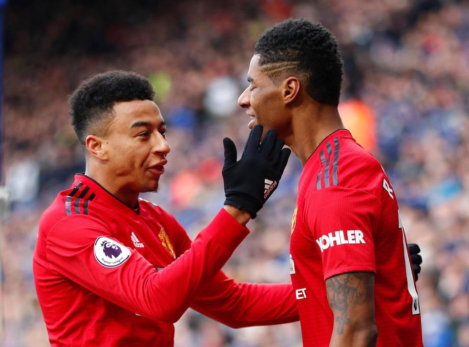  Jesse Lingard celebrates the early goal with Rashford