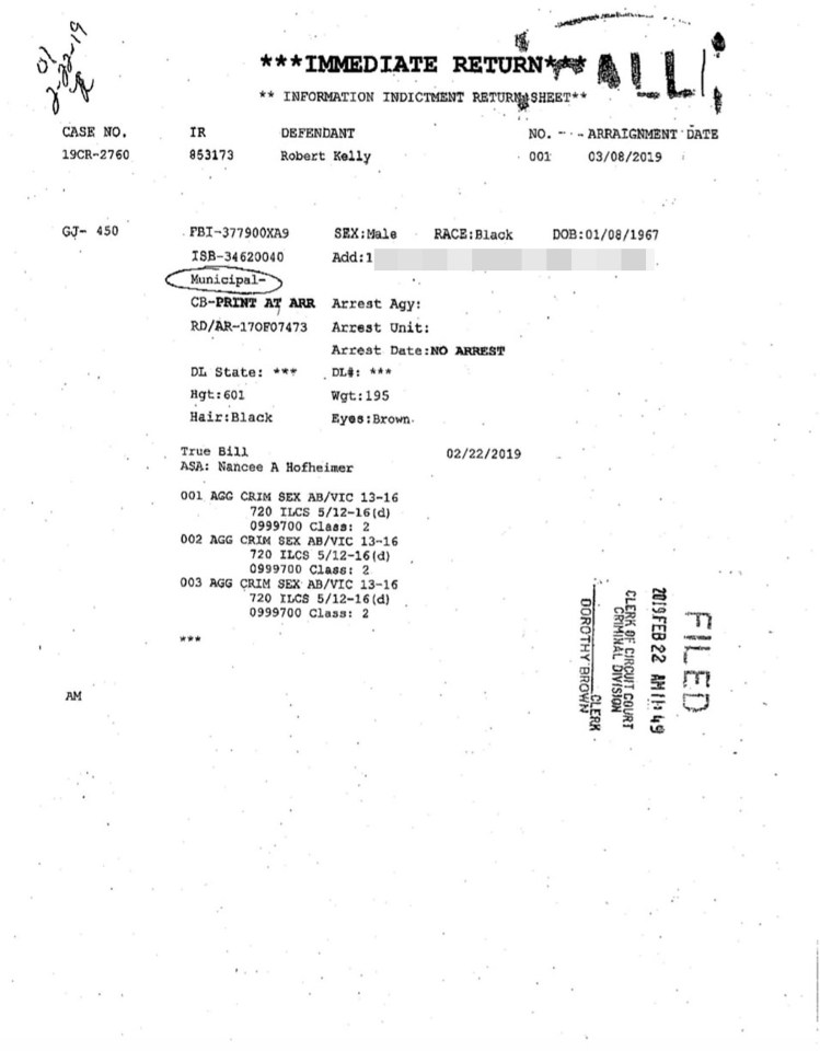 Part of the 36 page indictment issued by Chicago's State Attorney's Office detailing alleged assaults against minors on dates between 1998 and 2010