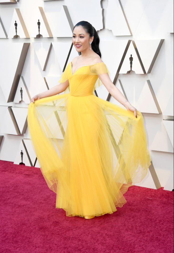  Constance Wu, 36, wore a canary yellow gown by Atelier Versace