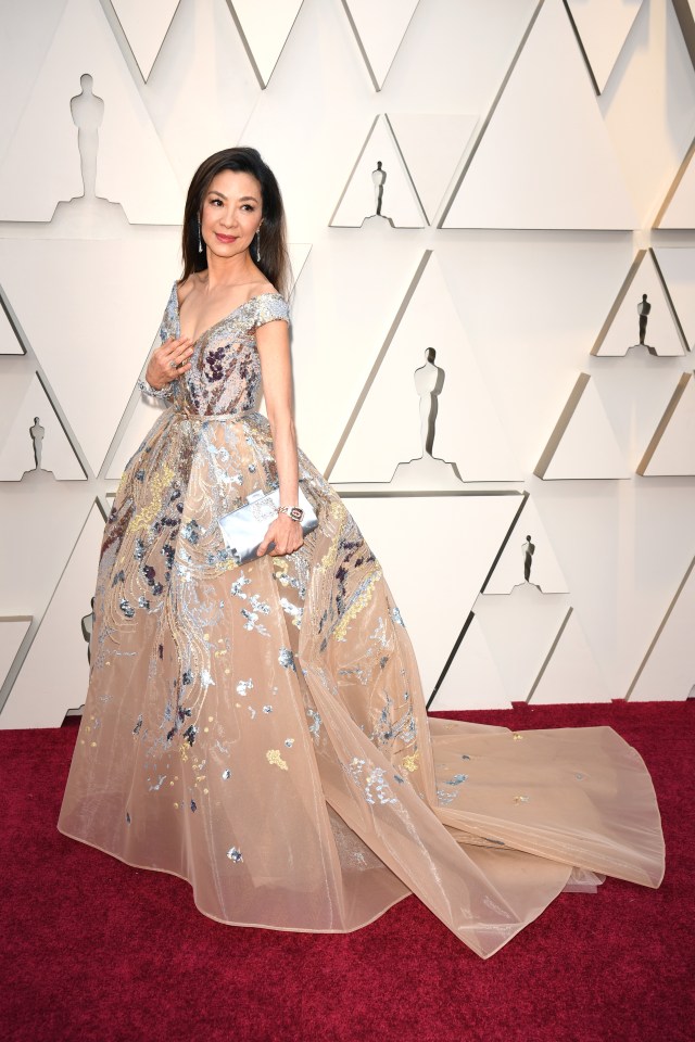  Michelle Yeoh chose to wear a nude coloured chiffon finished off with metallic sequin detail